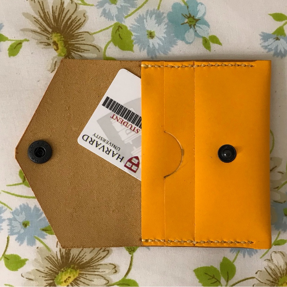 Handmade Genuine LeatherOrange Yellow Wallet Card Holder - Picture 2 of 5